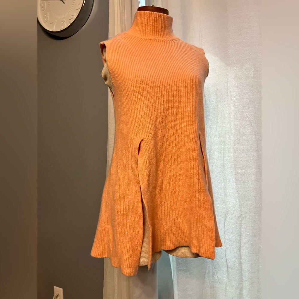 Proenza Schouler Sleeveless Sweater Md Peach Wool Cashmere Mock Neck Slit Ribbed